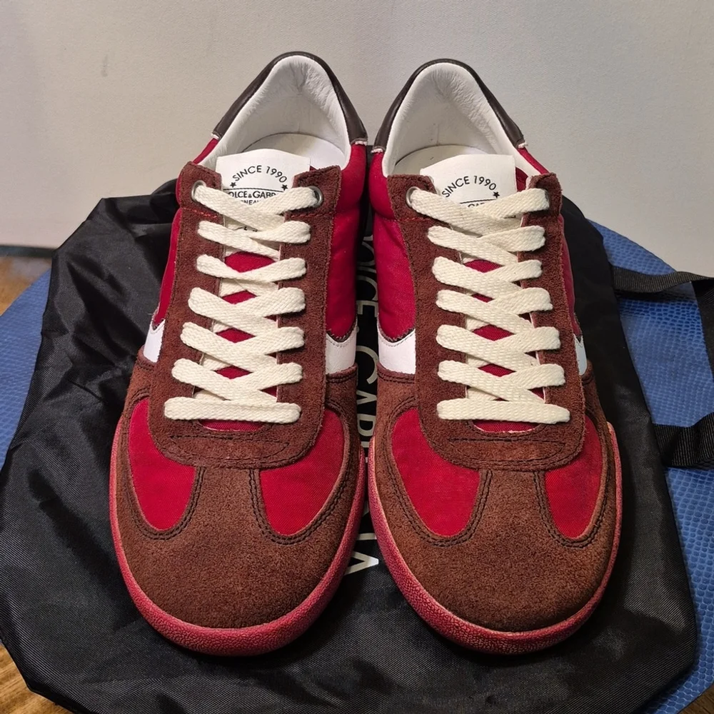 Dolce&Gabbana Red Suede&leatherlow Profile Trainers Mens sz.6.5= 8.5wmn (#1741)